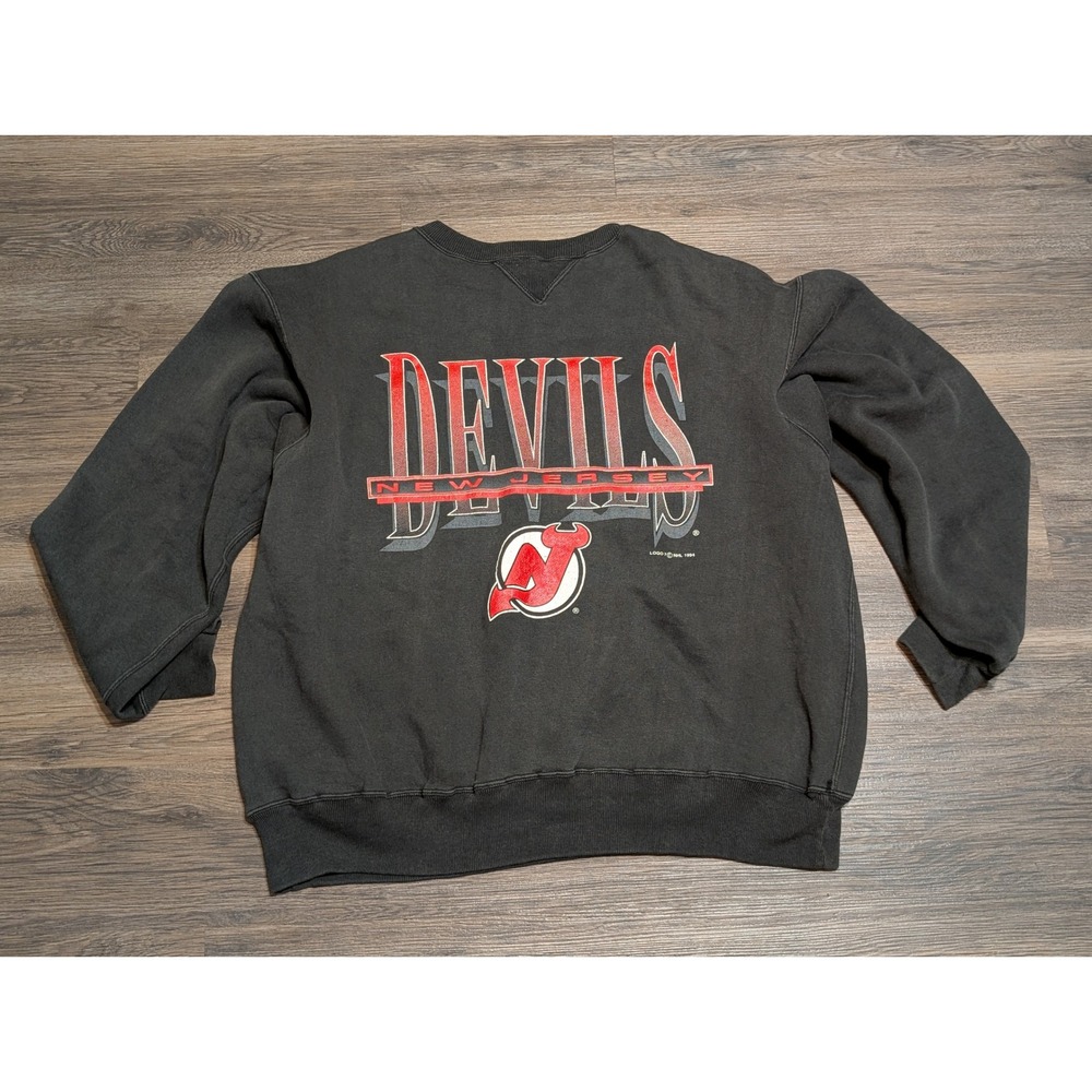 Vintage 1994 Logo 7 New Jersey Devils NHL Crewneck Sweatshirt Black Mens XL